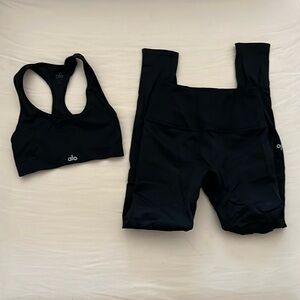 Alo Black Seamless Ribbed Bra and Leggings Set 💕 Both Size XS